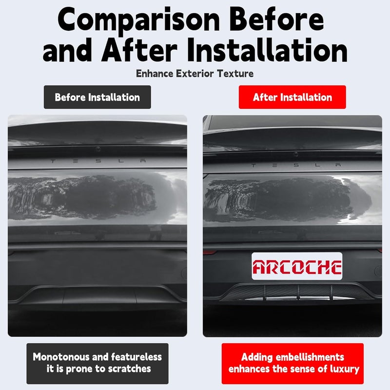 Arcoche Rear Diffuser for Telsa Model Y Juniper 2025-2026 Without Drilling，Trunk Decoration Accessories Model Y Juniper Rear Bumper Molding Protector Lip Made of PP Material (Glossy Carbon Fiber) - Image 3